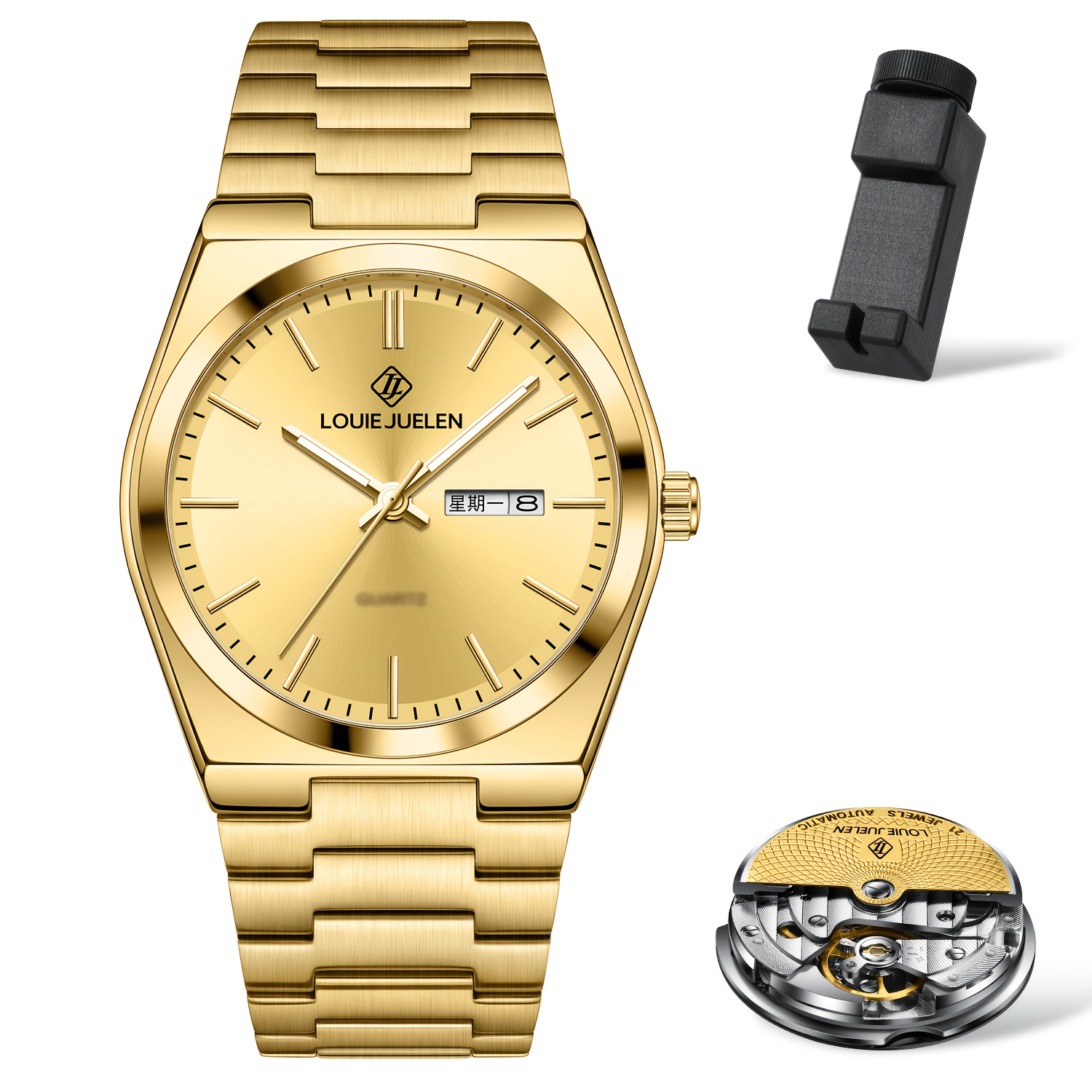 TEMU Men's Elegant Automatic Mechanical Watch With Date Display, Stainless Steel - Exquisite Frame Watch, Suitable For Business And Formal Wear,
