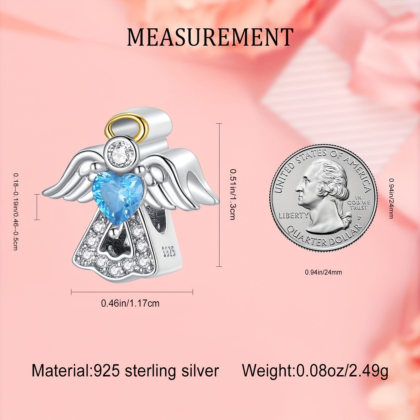 Sterling Silver Angel Feather Wings Love Charm Pendant