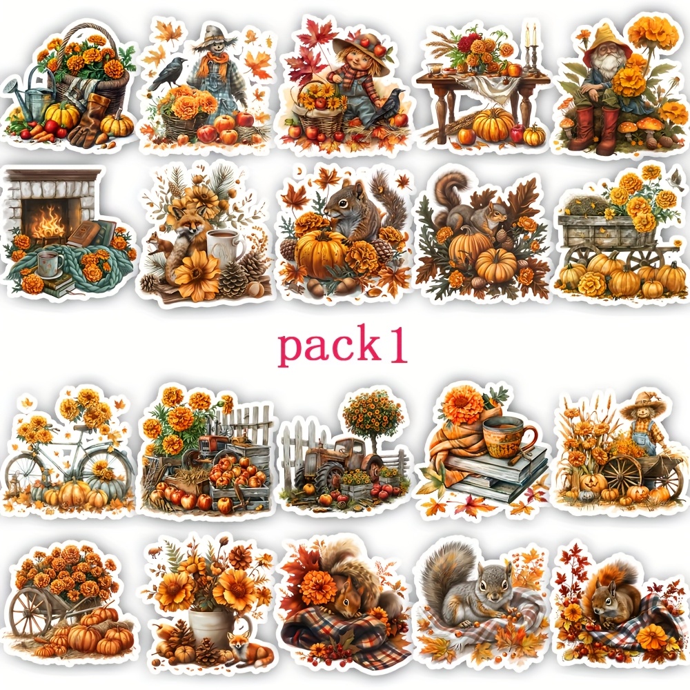 TEMU 1pc [2d] Retro Autumn Countryside Pumpkin Squirrel Series Stickers, Stickers, Hand Account Stickers, Garbage Diary Supplies, Photo Album, Diary
