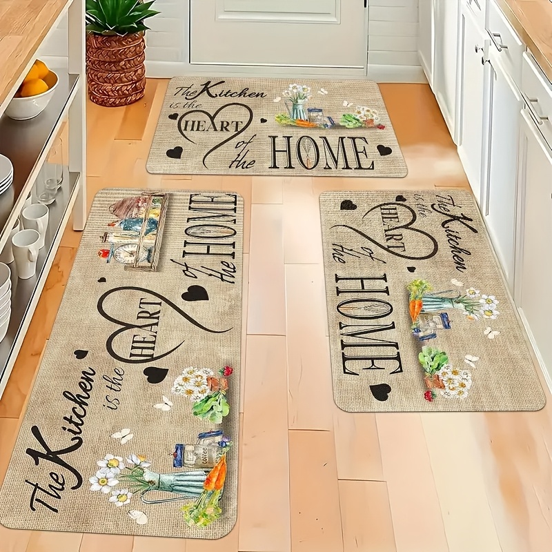 

2pcs/3pcs Kitchen Rug Set, "" Design, Machine Washable Polyester Mats, Lightweight, Stain Resistant, Non-slip, Ideal For Bedroom, Living Room, Dining Room, Kitchen, Bathroom, Entryway