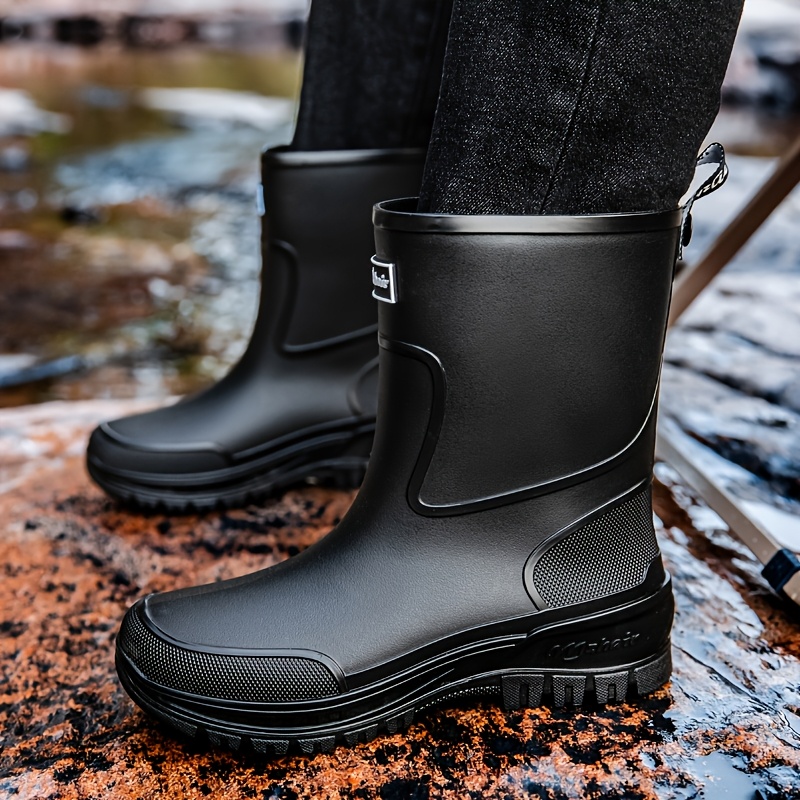 TEMU 's Fashion Rain Boots Mid-calf Waterproof Work Anti-slip Durable Rubber Shoes For Outdoor Car Wash Camping Fishing And Wet Weather Shoes