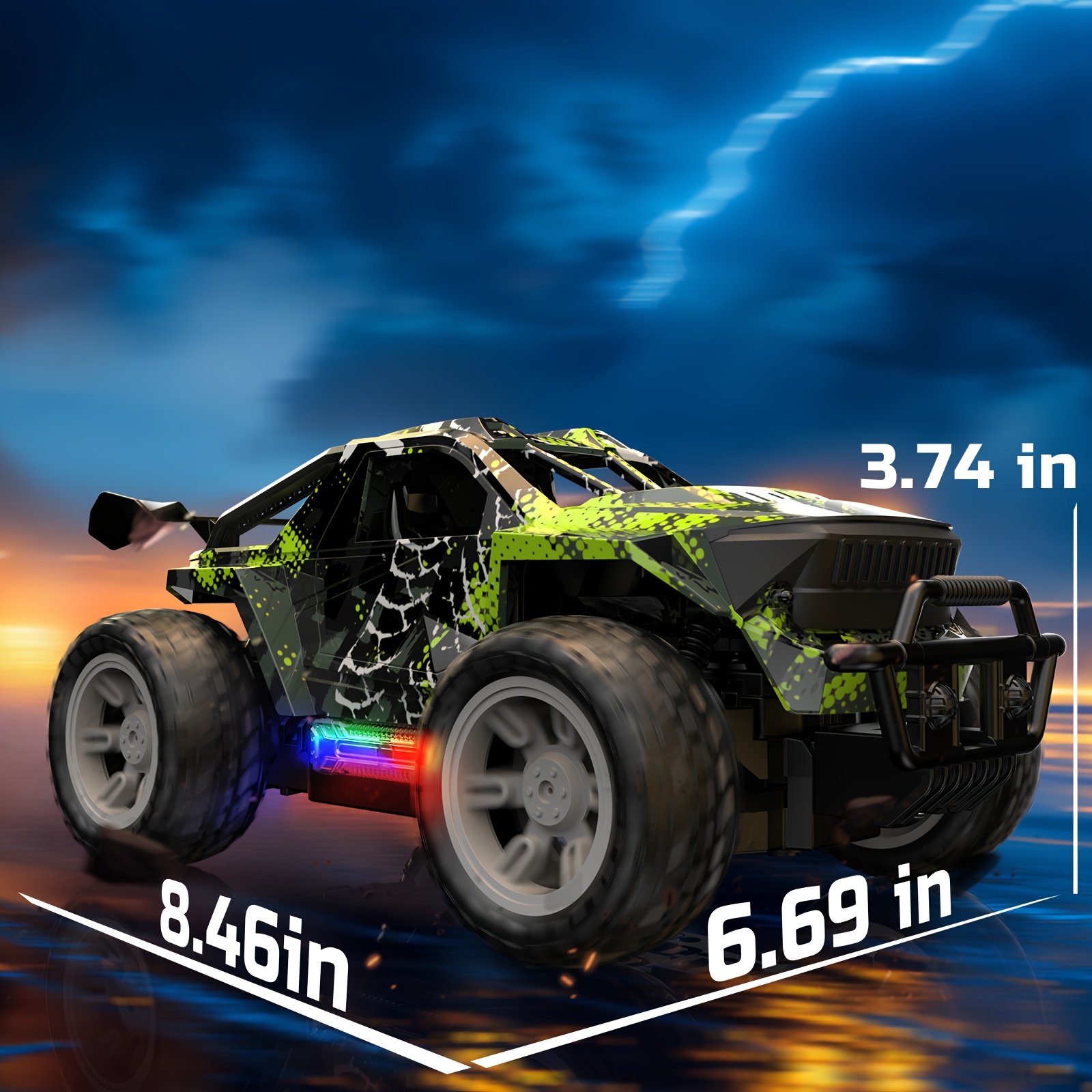DEERC Remote Control Car With LED Colorful Lights, 1:19 RC Toy Truck For Boys, 2.4Ghz High-Speed Monster Vehicle With 2 Batteries, All Terrain Off-Road Race Car, Perfect Birthday Gift For Boys Girls