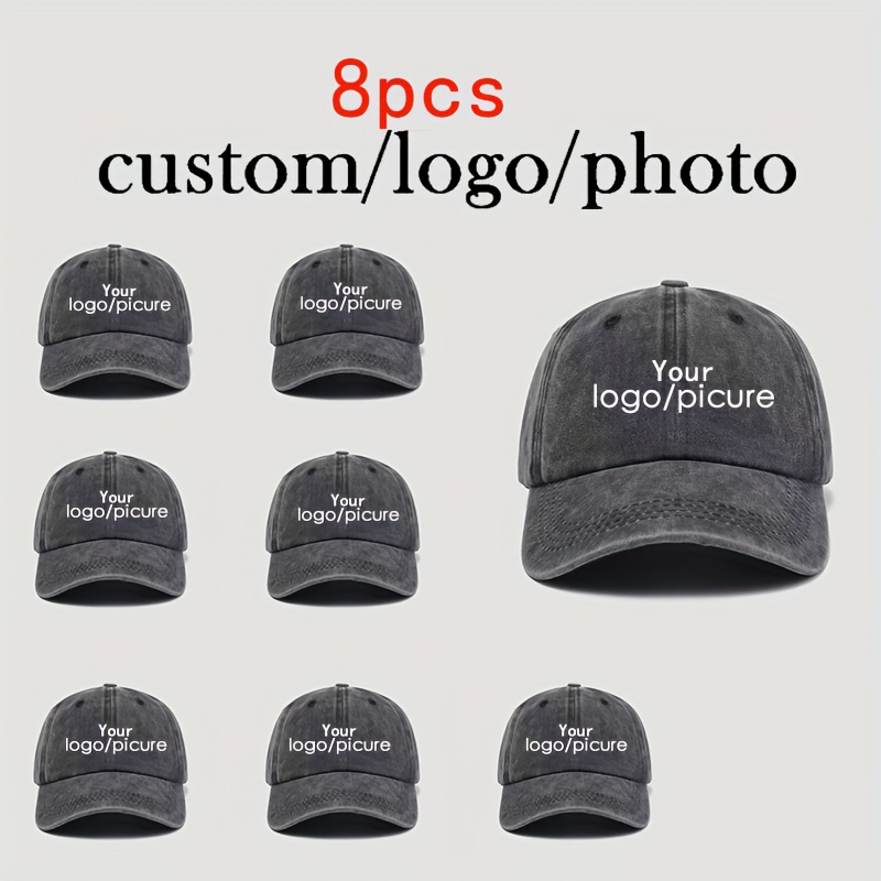 TEMU Custom 8pcs Vintage Washed Baseball Caps - Adjustable, Unisex, Stylish Trucker Hats. Print Text/logo/photo. Perfect For Dads, Group Projects,