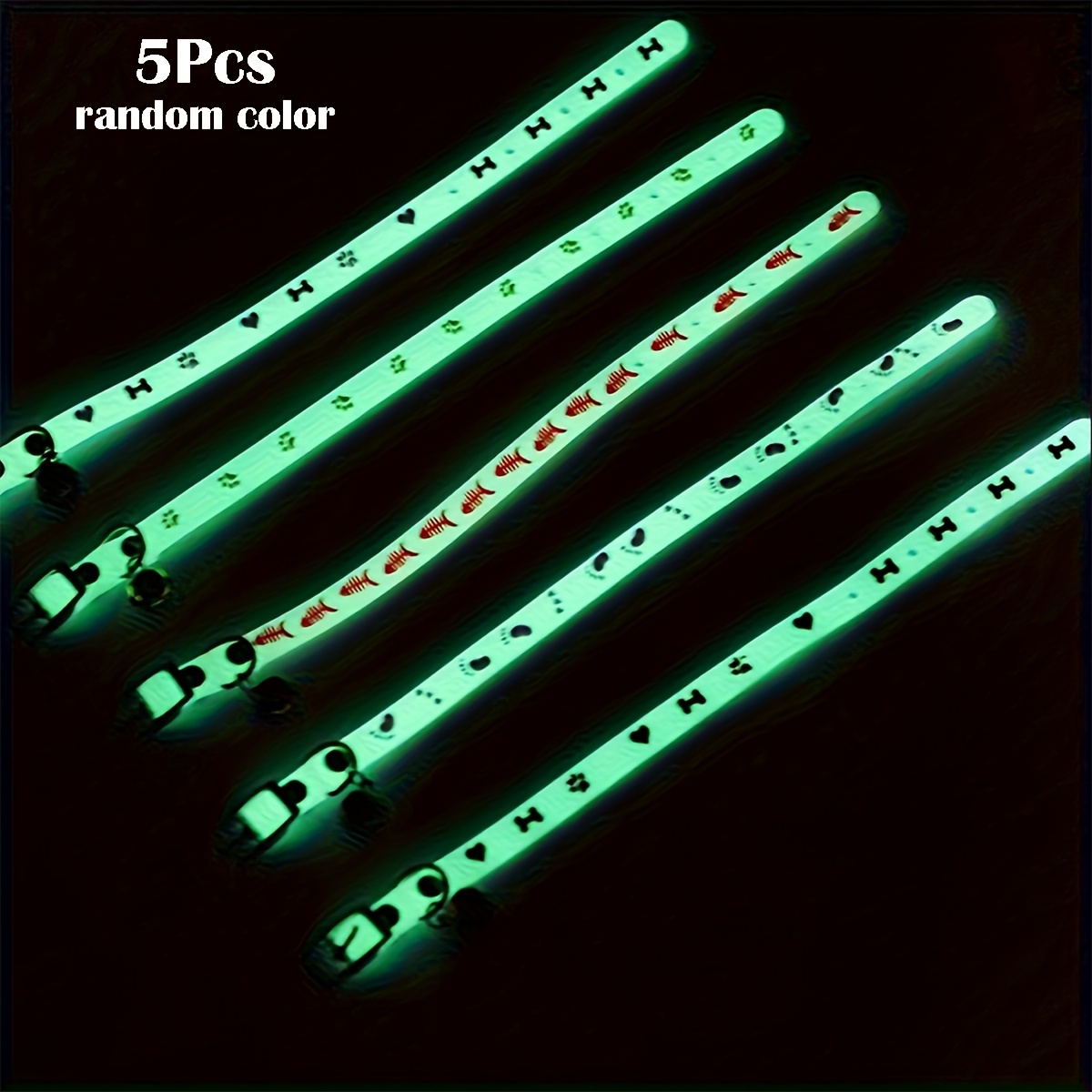 Random 5pcs Pet Adjustable Rubber -the-dark Bell Collars