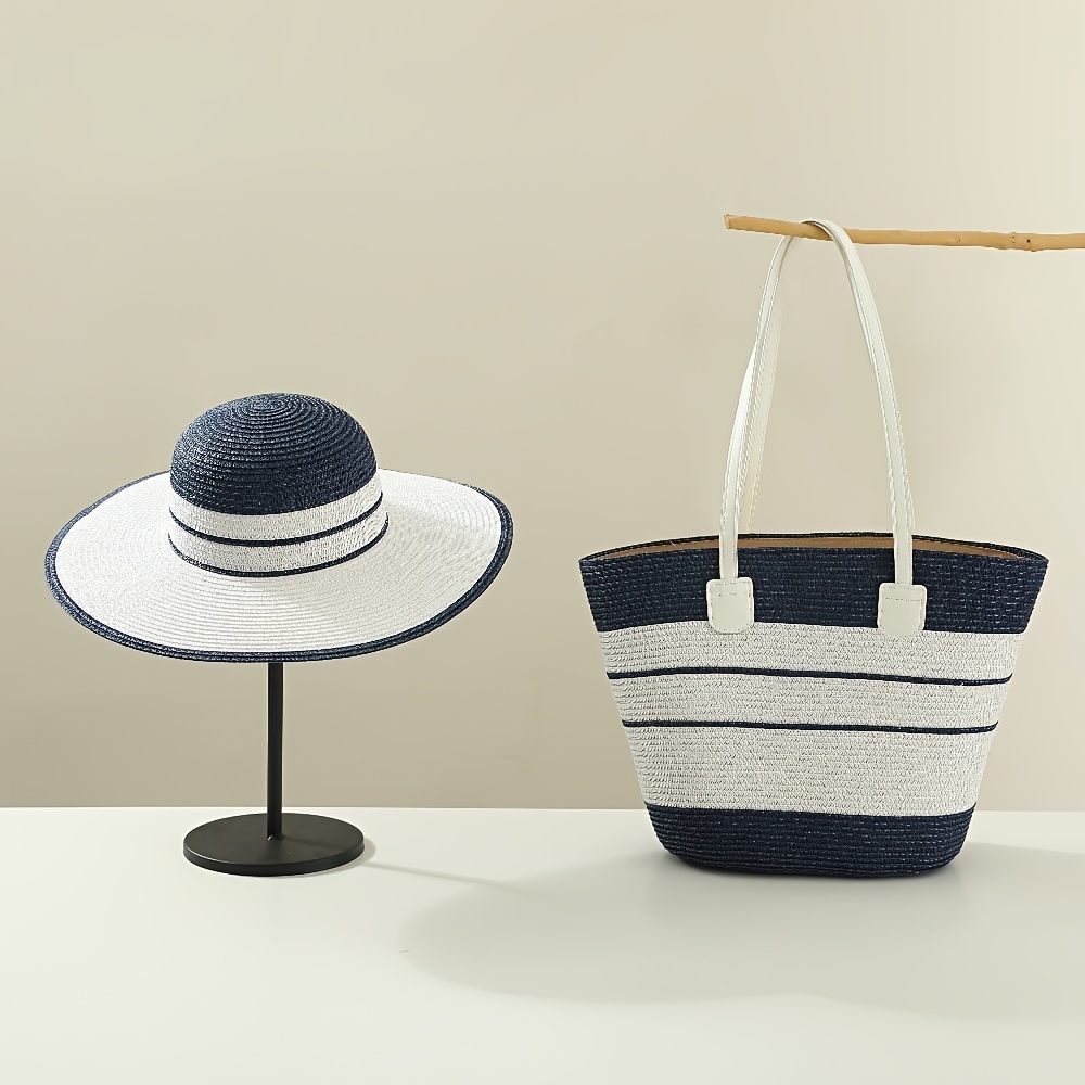 2pcs womens summer straw hat single room bag set shoulder - Temu display picture 1