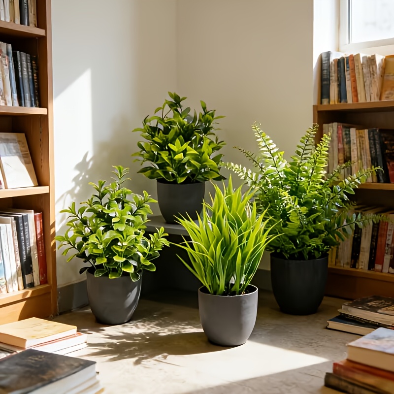 4pcs Set of Artificial Simulation Green Plants Potted Plants, Realistic Shape, Full of Green And Never Wither, Decorate Various Spaces Such As Home Living Room, Bedroom, Desk, Bookshelf, Etc