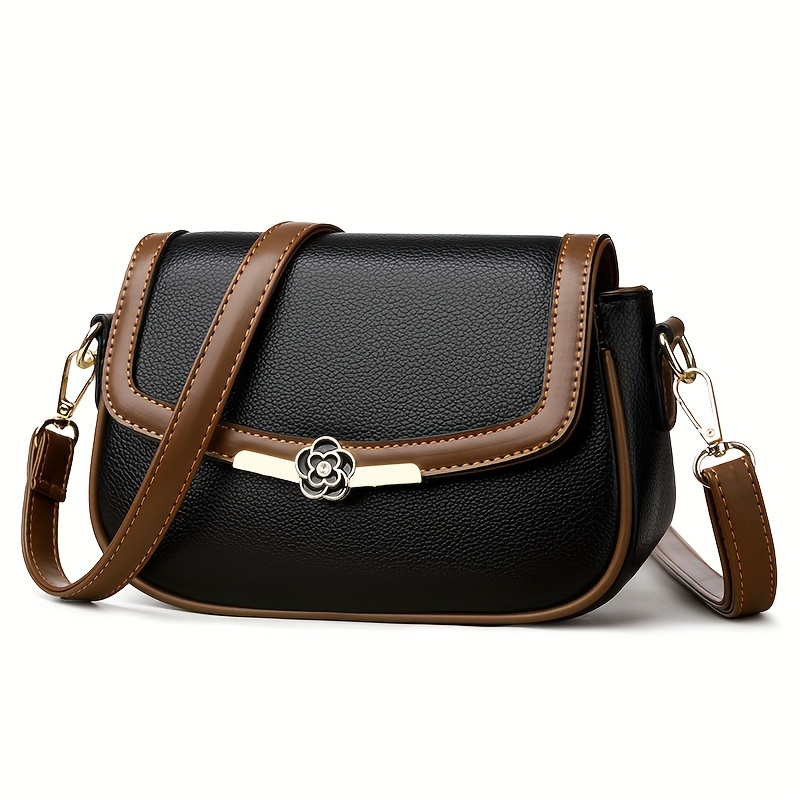 elegant two tone crossbody bag for women with adjustable strap anti theft   and stylish metallic floral accent   everyday use novelty purse details 9