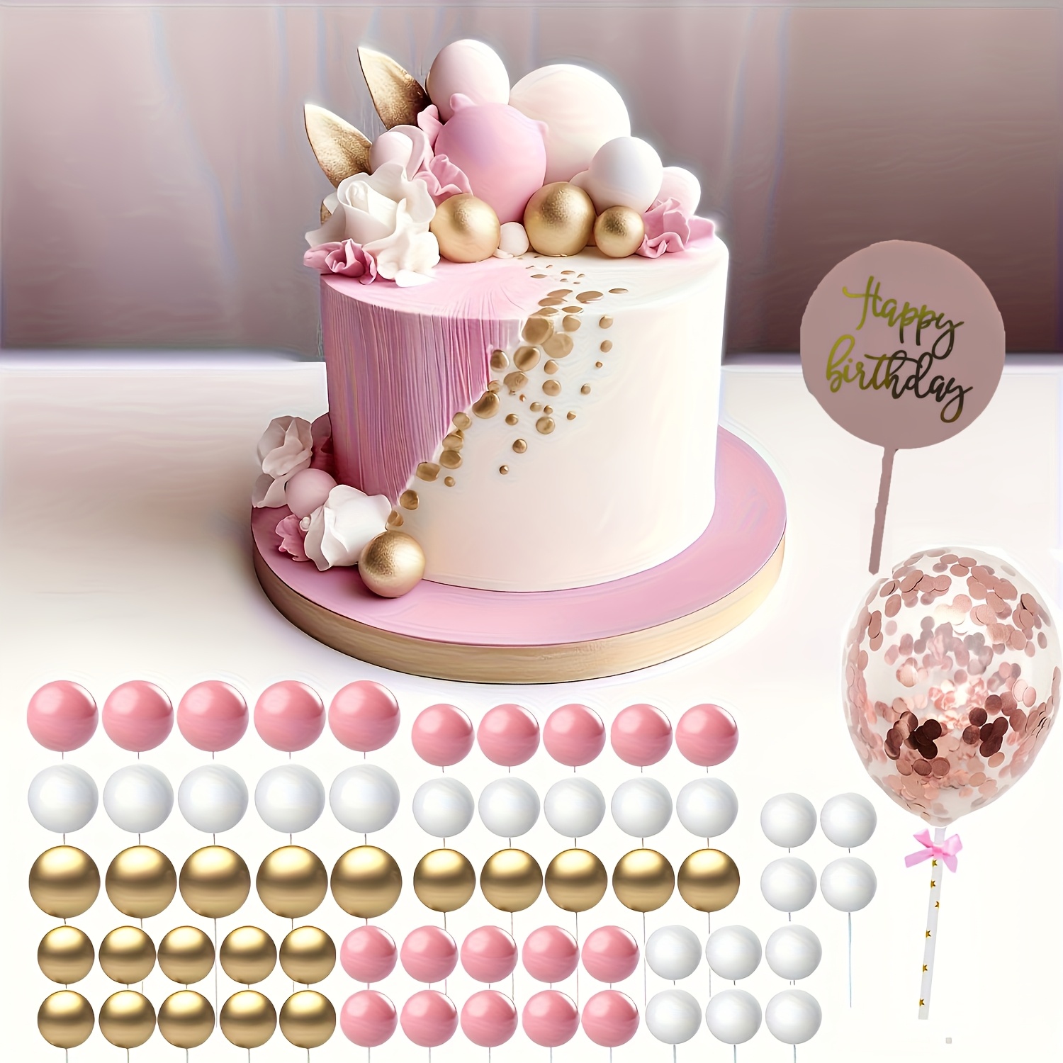 62pcs happy birthday cake decoration golden Temu Australia