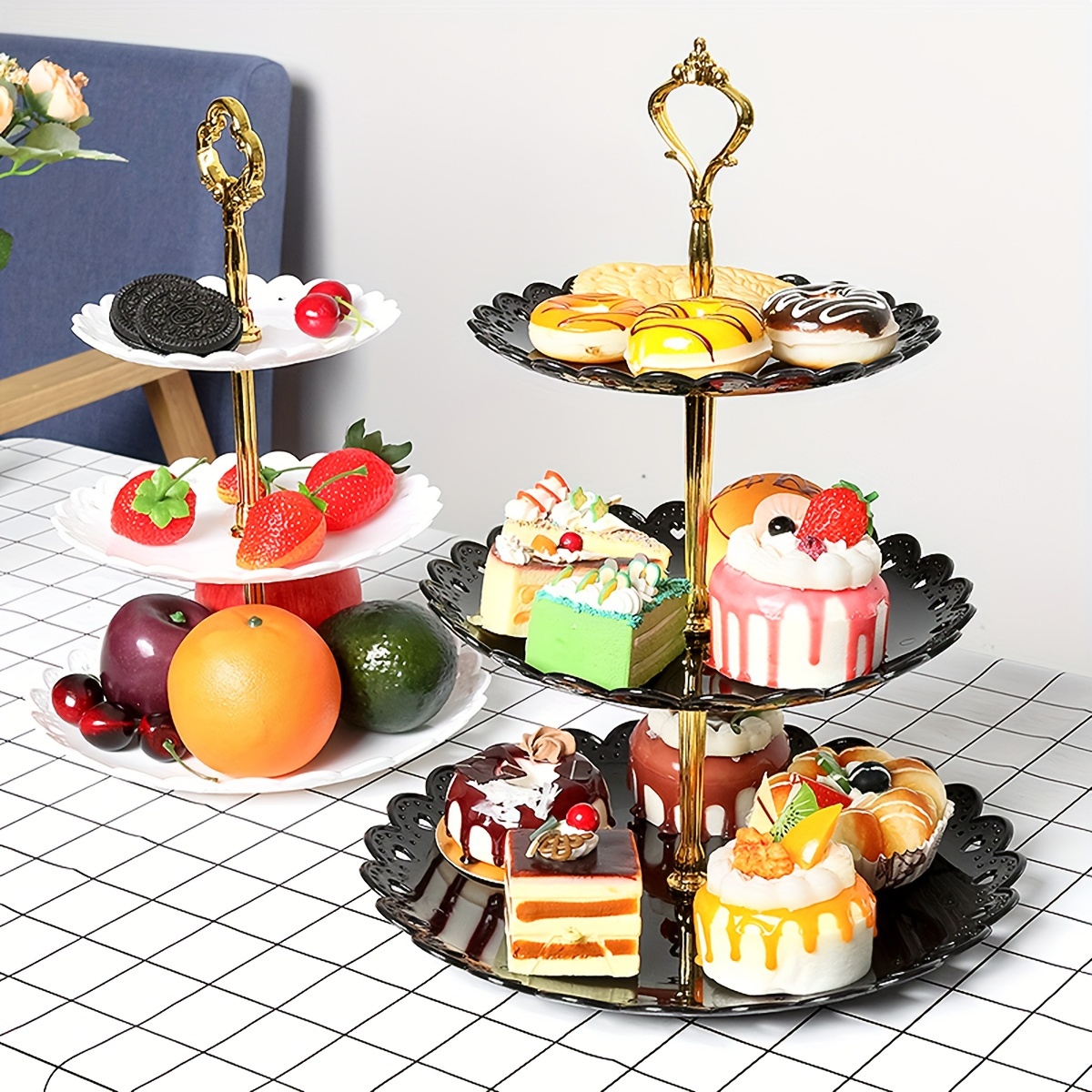 

Three-tier European Style Dessert Stand, Round Plastic Fruit Plates, Multi-layer Cake Holder, Snack Display Rack For Wedding Party Candy Serving Tray