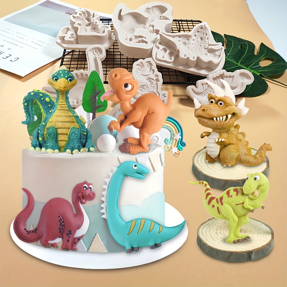 

8-piece Dinosaur Silicone Baking Mold Set - Cartoon Animal Shapes For Chocolate, Fondant & Cake Decorating - Includes Pterodactyl, Triceratops, T-rex & More