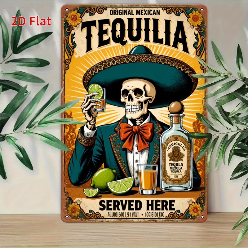 Image of 2d Flat [tequila Here] 1pc - Perfect For Restaurants, Bathrooms, Bedrooms, Christmas Decorations, Room Office Wall Decor, An Ideal Gift And Home Decoration - 8x12 Inches