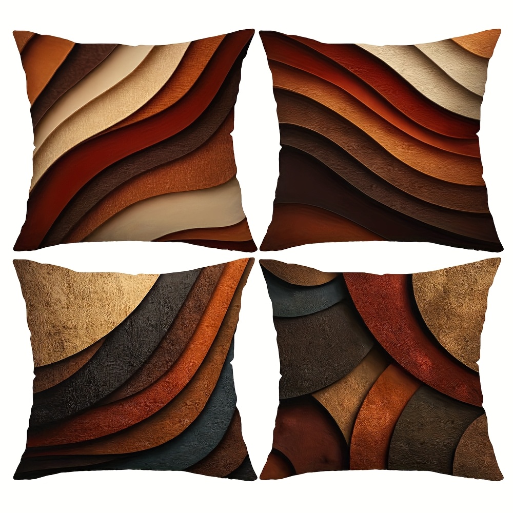 TEMU 4pcs Of Luxurious Retro Leather Texture Art Throw Pillows, A High-end Texture Atmosphere For The Home. The Waist Support Cover (without The