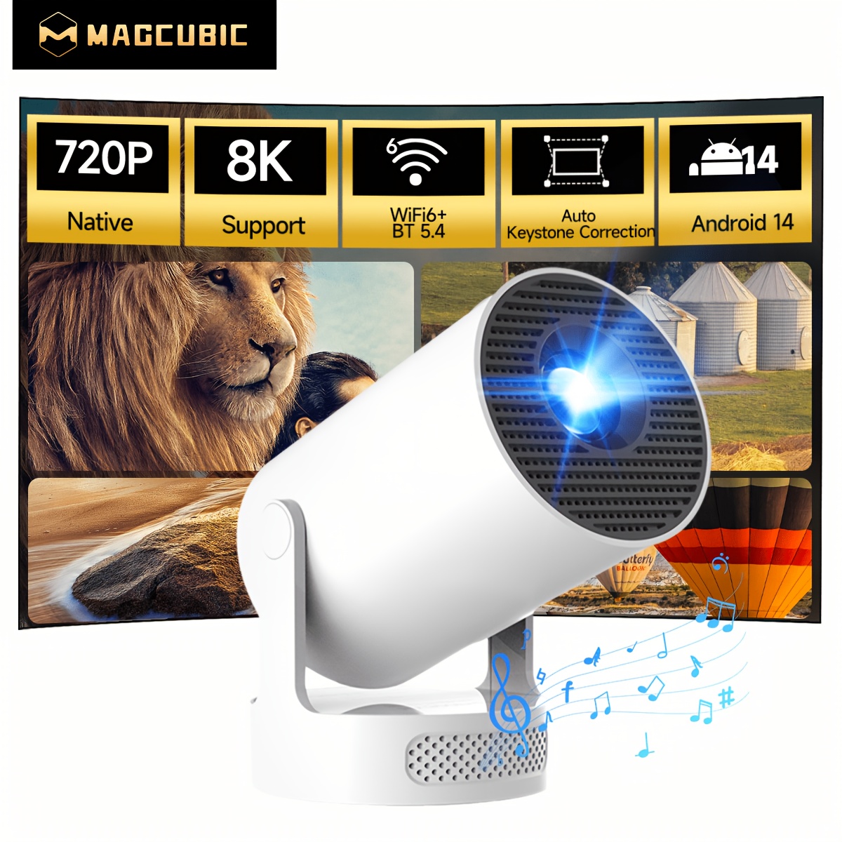 Image of Magcubic Hy300pro+ Projector, Native 720p Support 8k, 0.9:1 Throw Ratio With A Remote Control, 280ansi, Ideal For Home Theaters Settings, Perfect For Movies On Walls