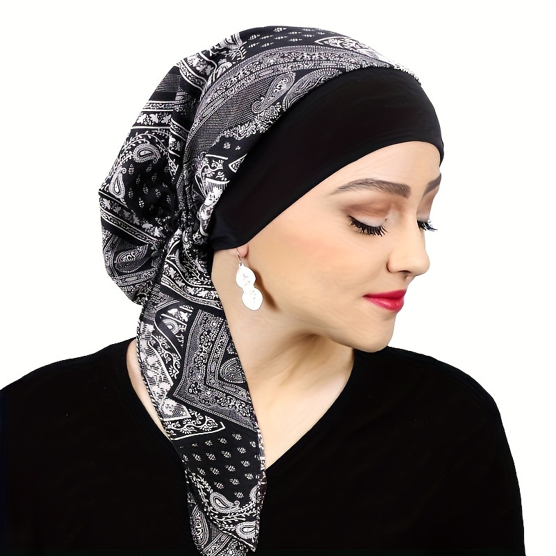 

Paisley Print Elastic Bonnet Turban Casual Headscarf Pre-tied Elastic Hair Bonnet Lace Up Chemo Hat