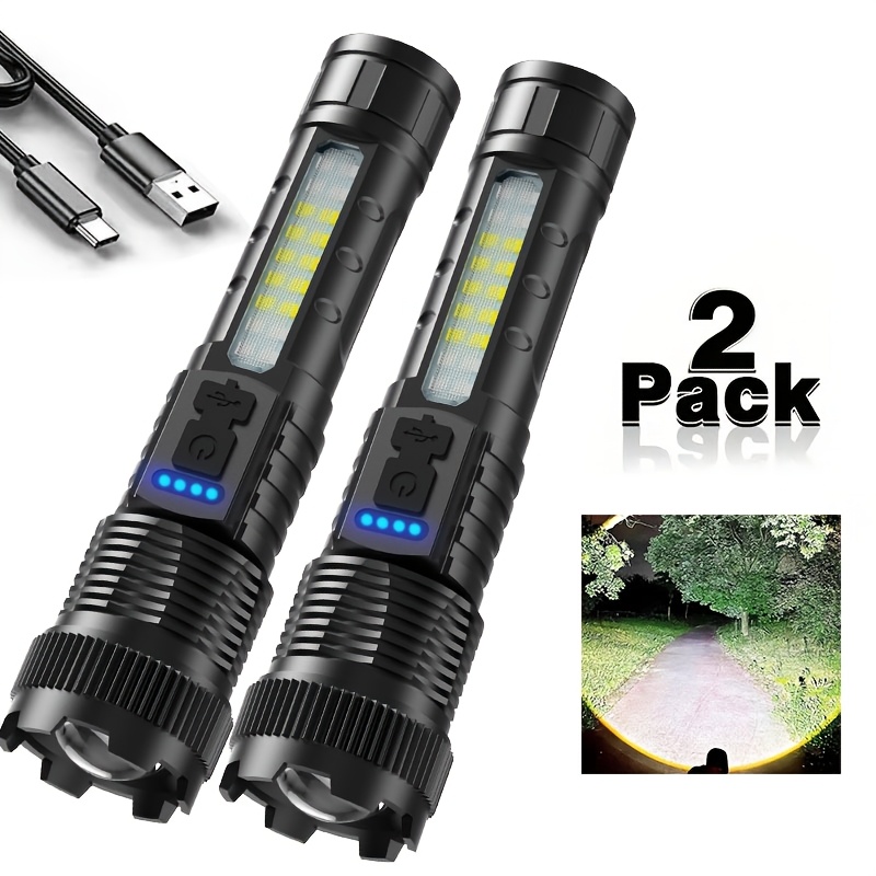 

2pcs Rechargeable Flashlight For Emergency Power Outage, For Outdoor Camping, Hurricane