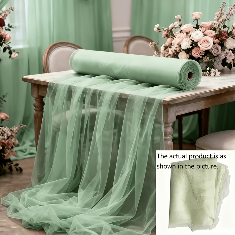 TEMU 1 Roll Sage Green Tulle Ribbon Suitable For Wedding Decorations, Birthday Parties & Stage Backdrops - Pre-cut Transparent Draping Ribbon For