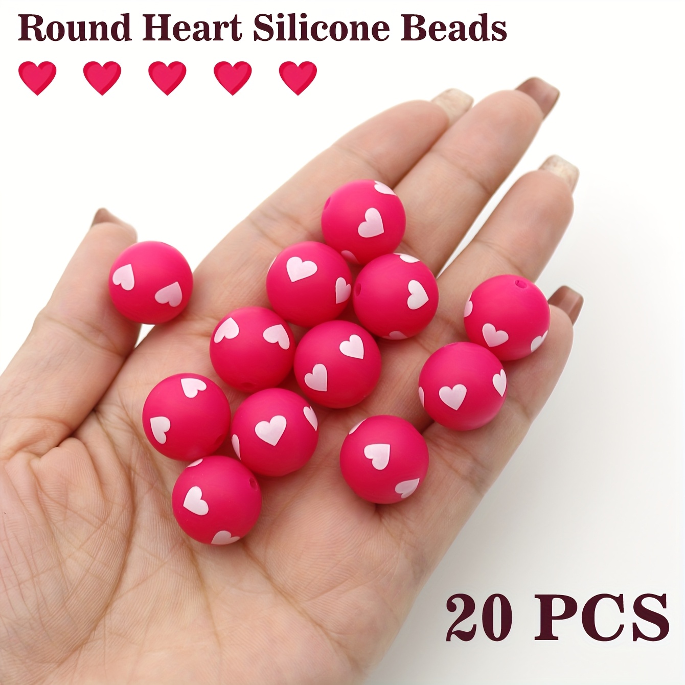 E-shop 20 Stück 15mm Niedliche Fuchsia & Blaue Silikonperlen: Runde Herz - Muster für Einzigartige Geburtstags- & Muttertagsschmuck, 5 Zarte Herz -