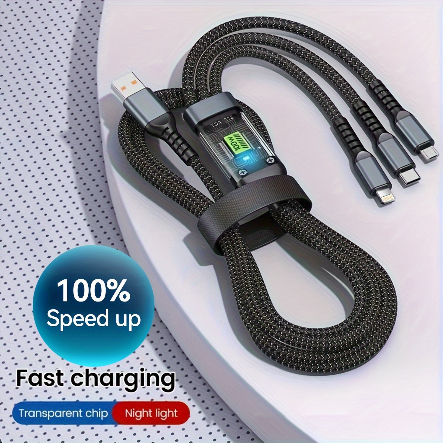 

3-in-1 100w 5a Fast Charging Usb To Type-c Micro Fast Charging Cable For Iphone 14 13, Samsung, Xiaomi