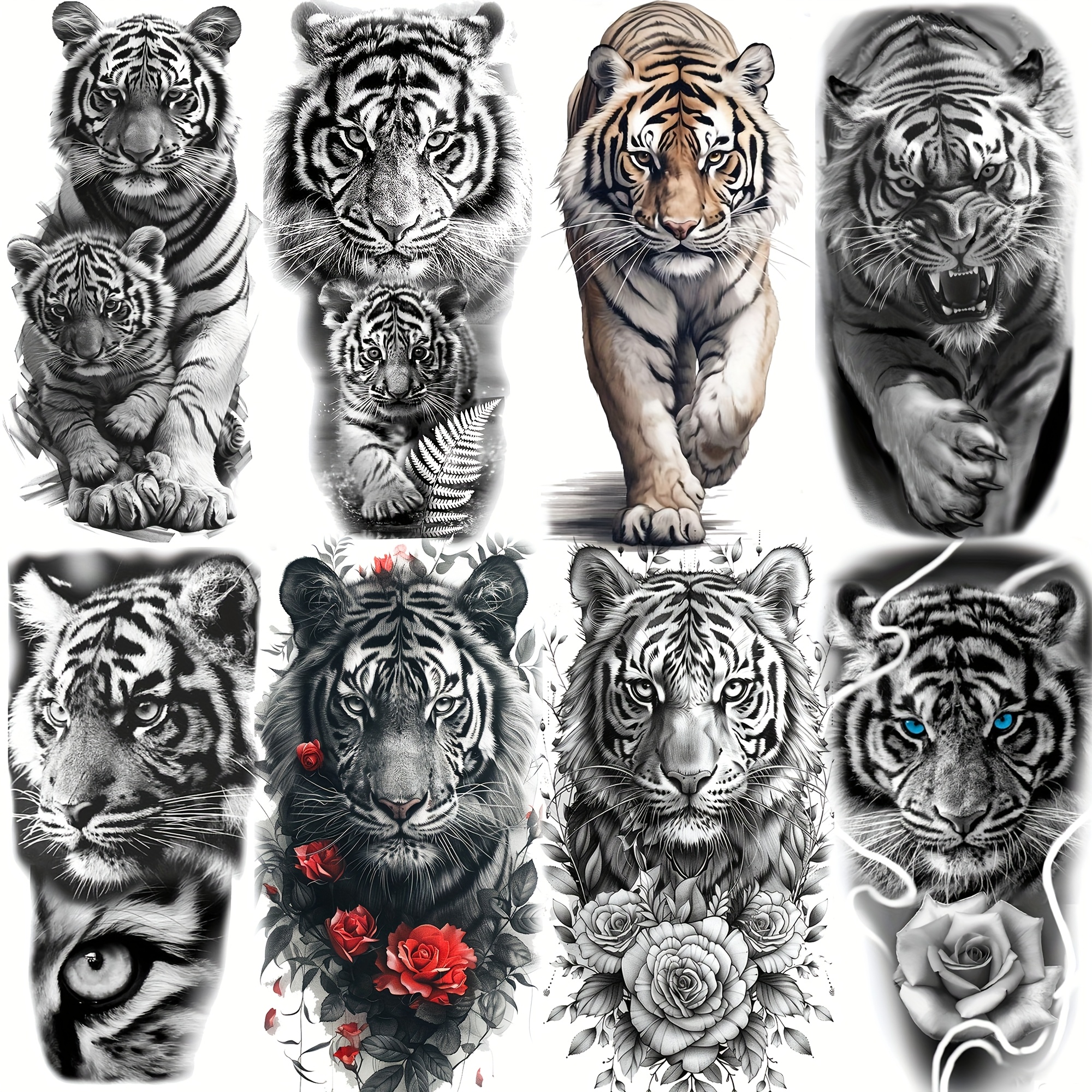 item picture 8 creative   temporary tattoos for   suitable for   and legs featuring long lasting   tigers with floral designs waterproof   tattoo stickers for forearm sleeves