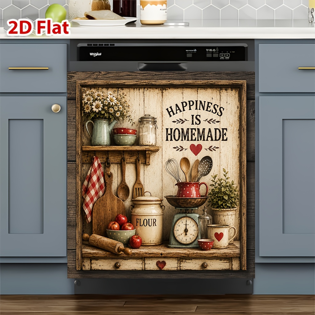 TEMU 2d Flat Surface, 1pc Magnetic Dishwasher Door Cover, Rustic Quote Pattern, Reusable, Scratch-resistant And Easy To Clean, 23x25., Suitable For