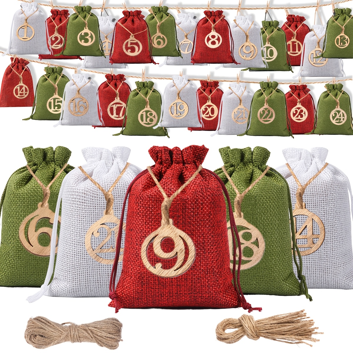 TEMU 24pcs For Advent Calendar Burlap Drawstring Bag Pouch Mixed For Advent Countdown Bags Days Xmas Hanging For Advent Gift Bag Sack Pouch Reusable