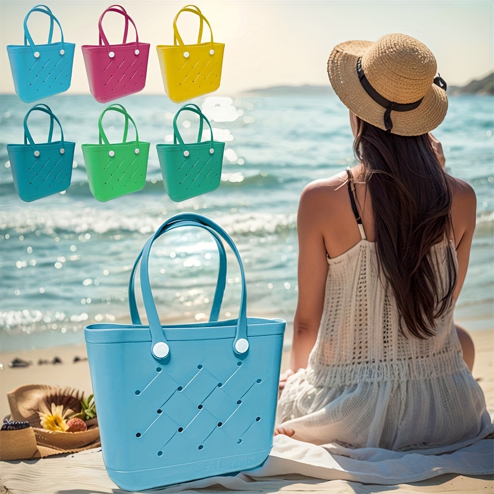 

Large Capacity Beach Tote Bag, Durable Hole Design, Waterproof Beach Handbag With Sturdy Handles - Perfect For Summer Outings And Vacations