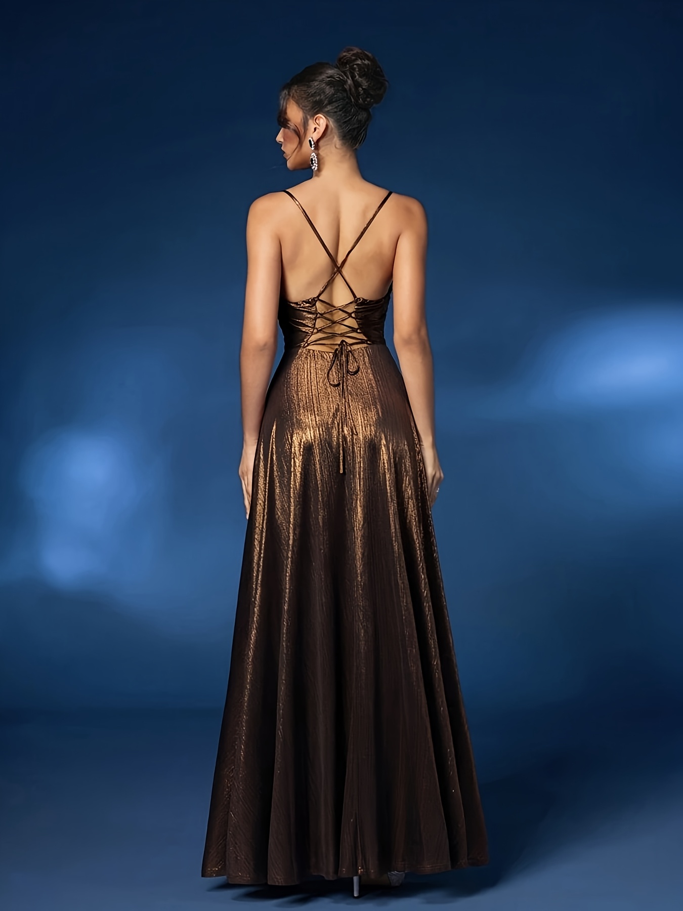 elegant golden brown evening gown women sleeveless - Temu Germany, image size:800x1067