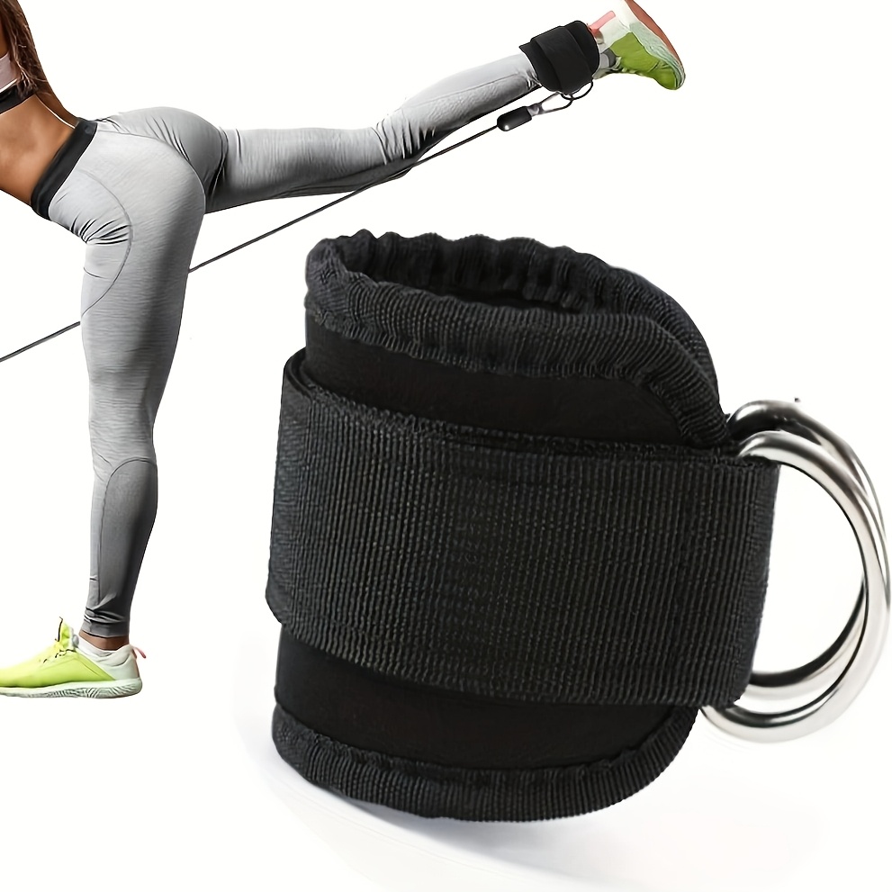 Image of 2pcs Breathable Ankle Straps For Resistance Bands - Adjustable, Durable Polyester Fitness Foot Rings In Black - Ideal For Taekwondo, Leg Strength Training, Hip Workouts, Leg Exerciser