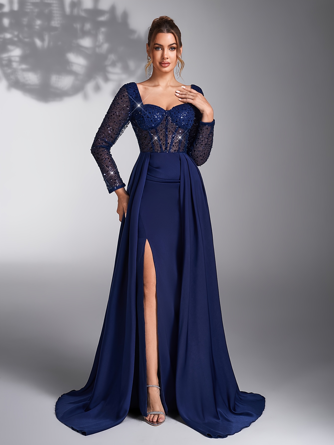 chinese dress ladies Zapaka Women Black Wedding Guest Dress Mermaid Satin Lace Long Formal Dress, Black / US20W main image 1