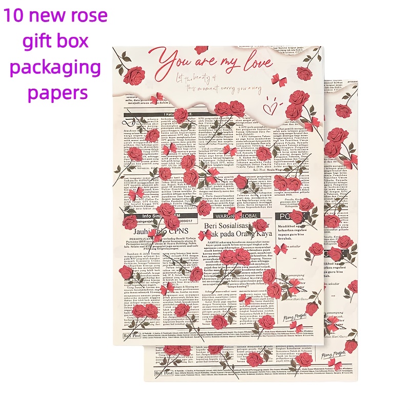 10pcs New Rose Gift Box Packaging Paper, New Bouquet Packaging Paper, Suitable For Valentine's Day Bouquet Packaging, Father's Day, Christmas, Thanksgiving, Gift Packaging For Sending Birthday Gifts