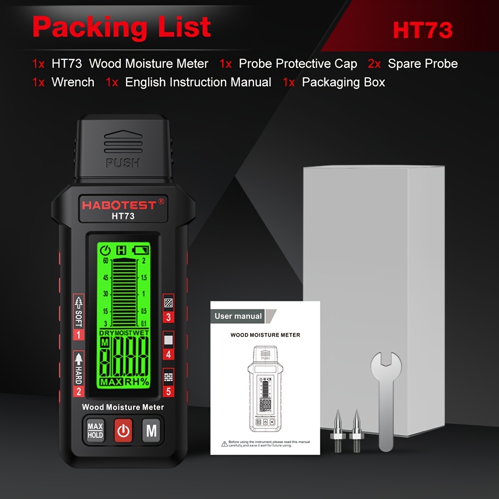TEMU Digital Wood Moisture Meter, Pin Type & High Accuracy, 3-color Lcd Backlit Display, Measurement, Professional Humidity Tester For Firewood,