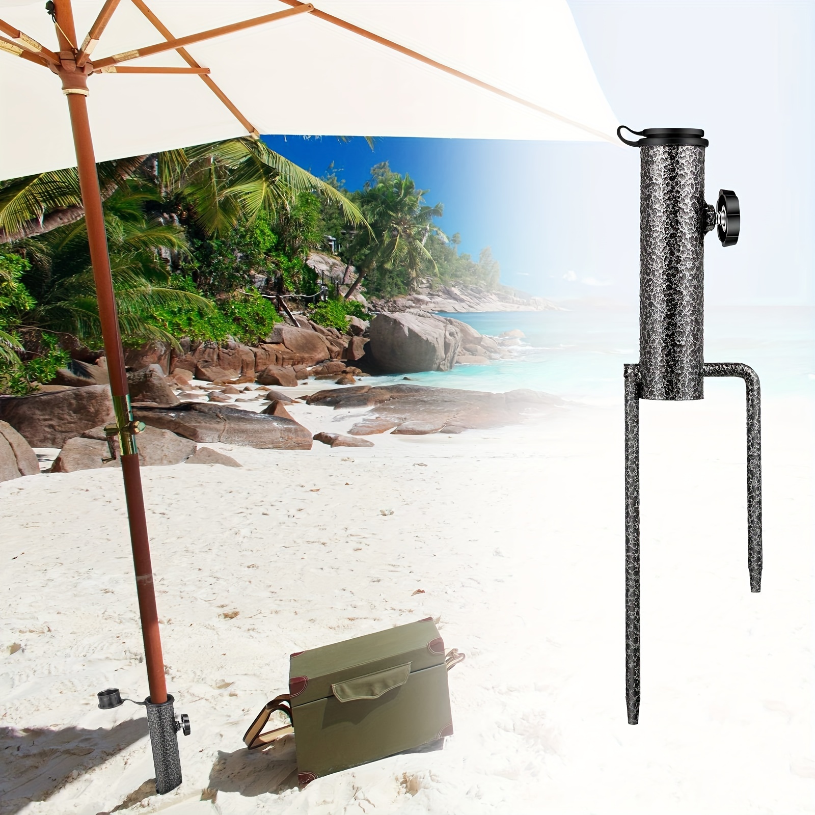 

patio Perfect" Heavy-duty Adjustable Umbrella Stand - 14" Portable Ground Insert, Coated Steel For Outdoor, Patio, Beach Use - Fits 28-32mm Poles