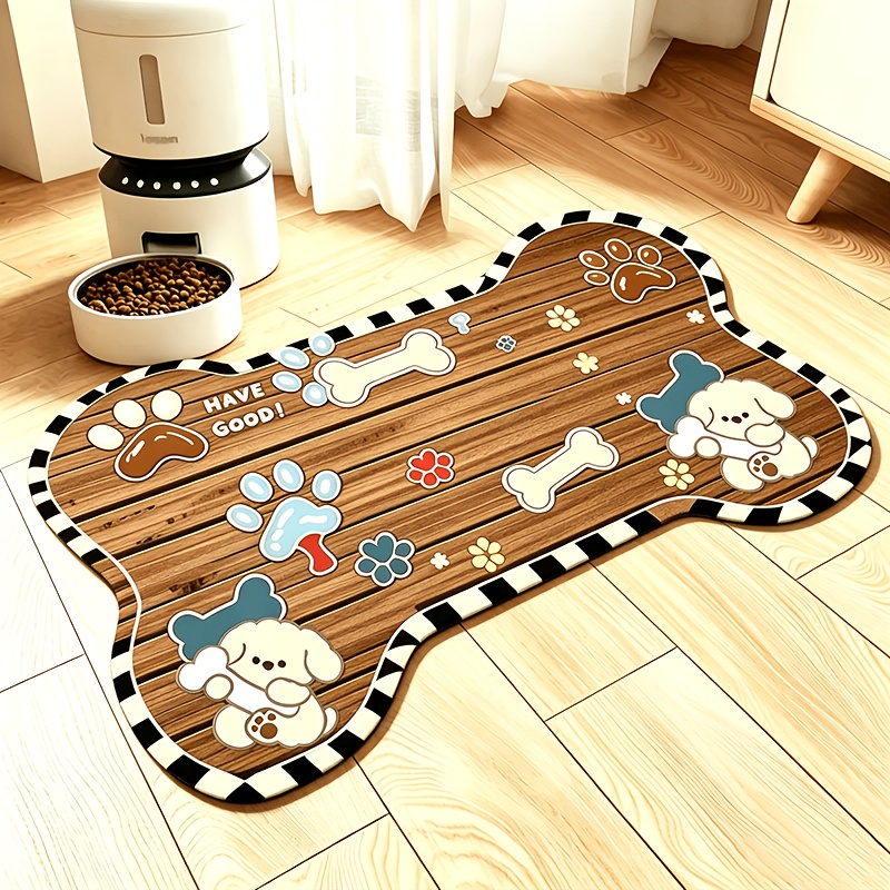 TEMU Black And White Checkered Bone Pet Placemat Stain-resistant Easy To Dog Food Bowl Mat Wood Grain Cartoon Puppy Absorbent Leak-proof Pet Feeding