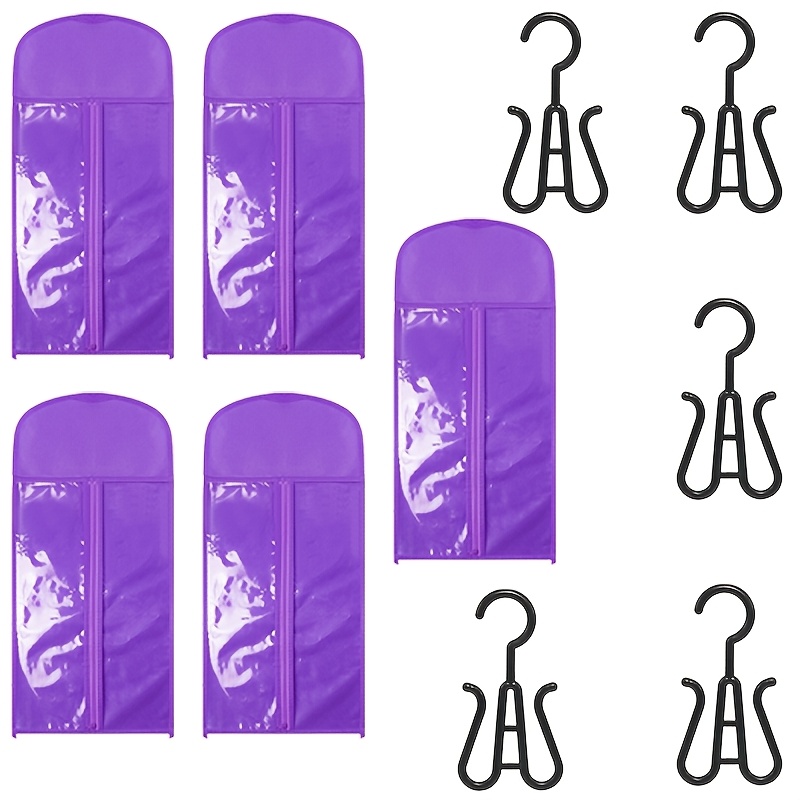 TEMU 10pcs Wig Storage Bag Set, Suitable For Organizing And Storing Hair Accessories—includes A Purple Bag Over 60cm In Length And Wig Hangers, An
