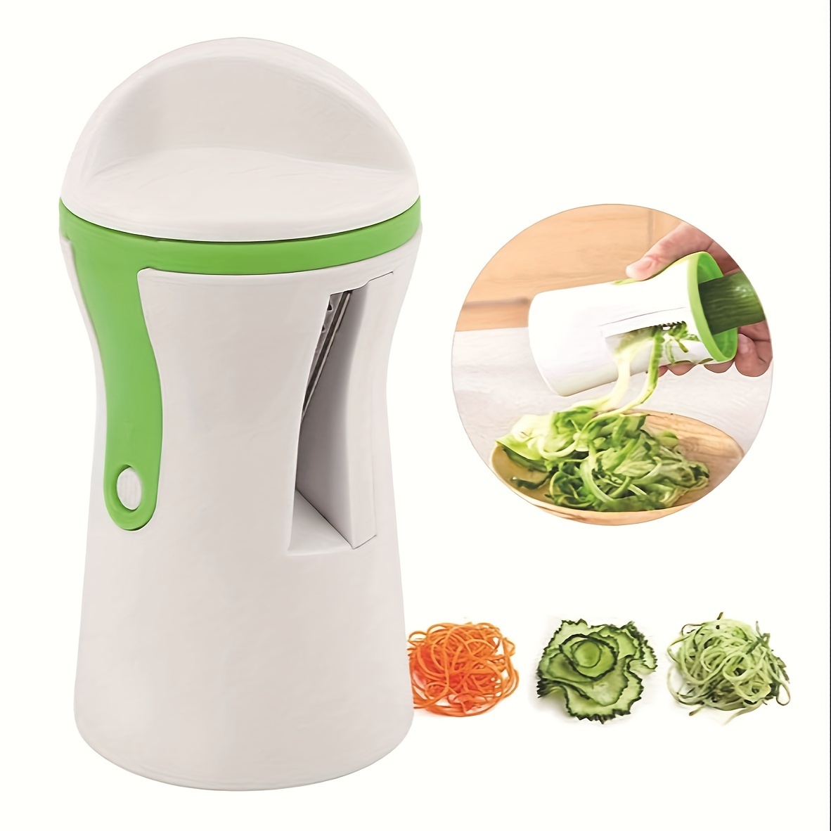 TEMU 1pc Heavy-duty Spiral Vegetable Slicer - Manual Hand-cranked Kitchen For Zucchini, Carrots & - Durable Plastic Construction With Steel Blades -