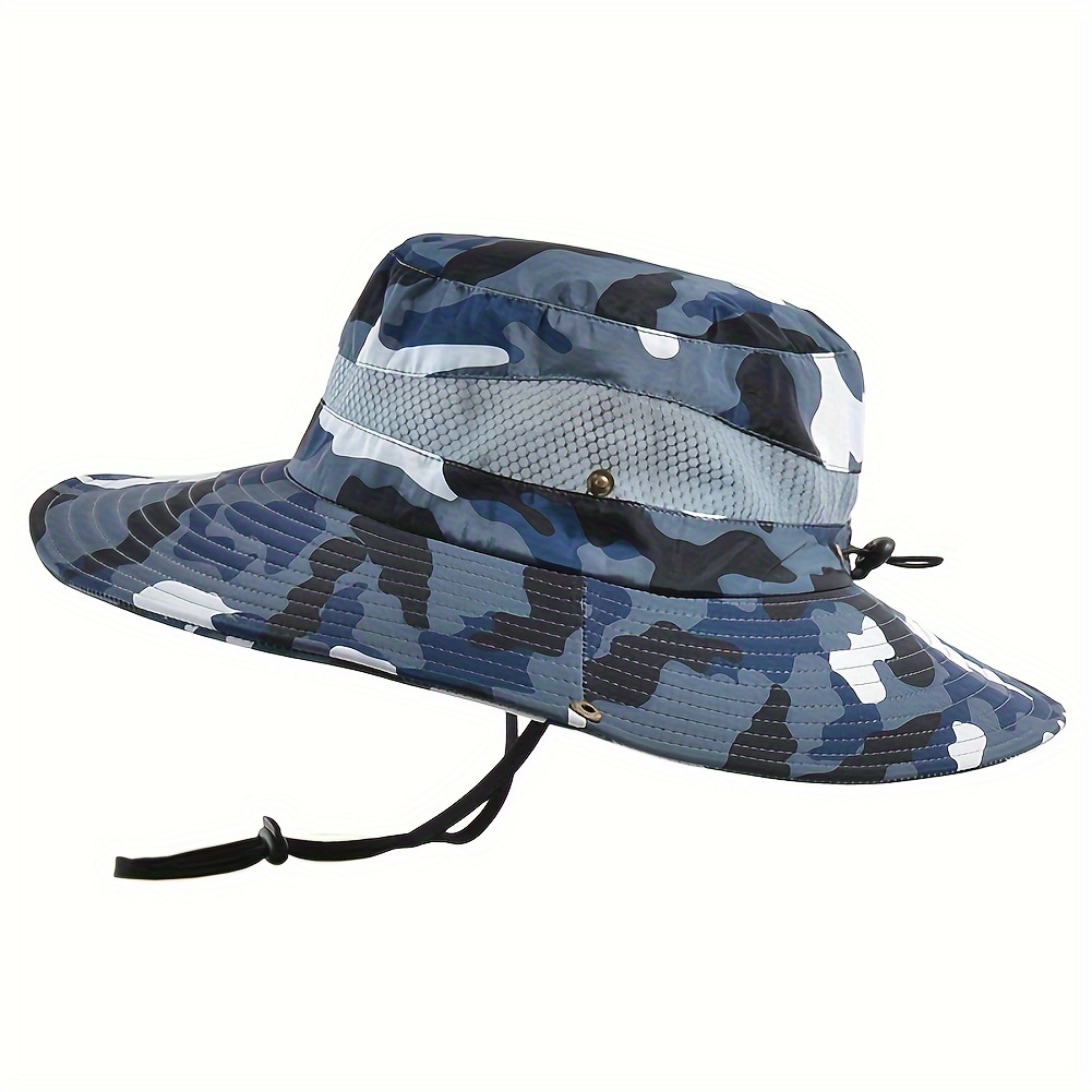 TEMU Mens Fishing Hat Wide Brim Sun Hat With Outdoor Uv Protection Bucket Hat For Beach Hiking Garden, Camouflage Style