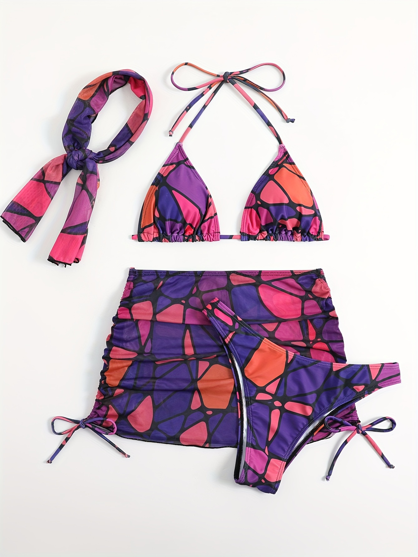 Colorblock Two Pieces Cover Sets Without Bikini Hollow See - Temu