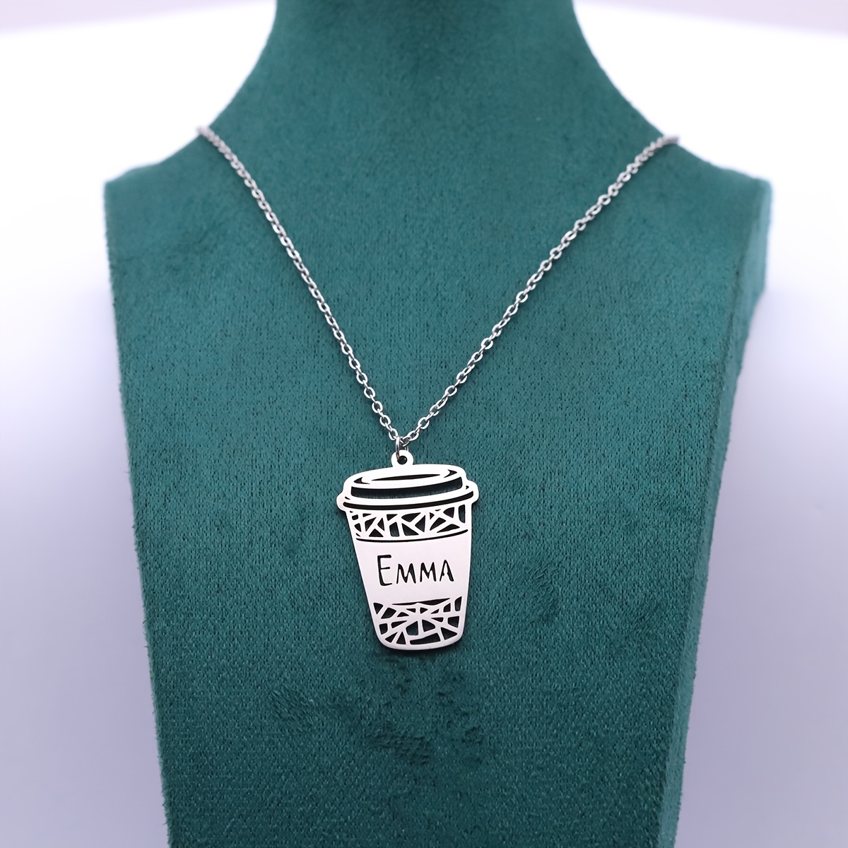 Women's Handcrafted Hollow Coffee Cup Charm Pendant Necklace, Clavicle Chain