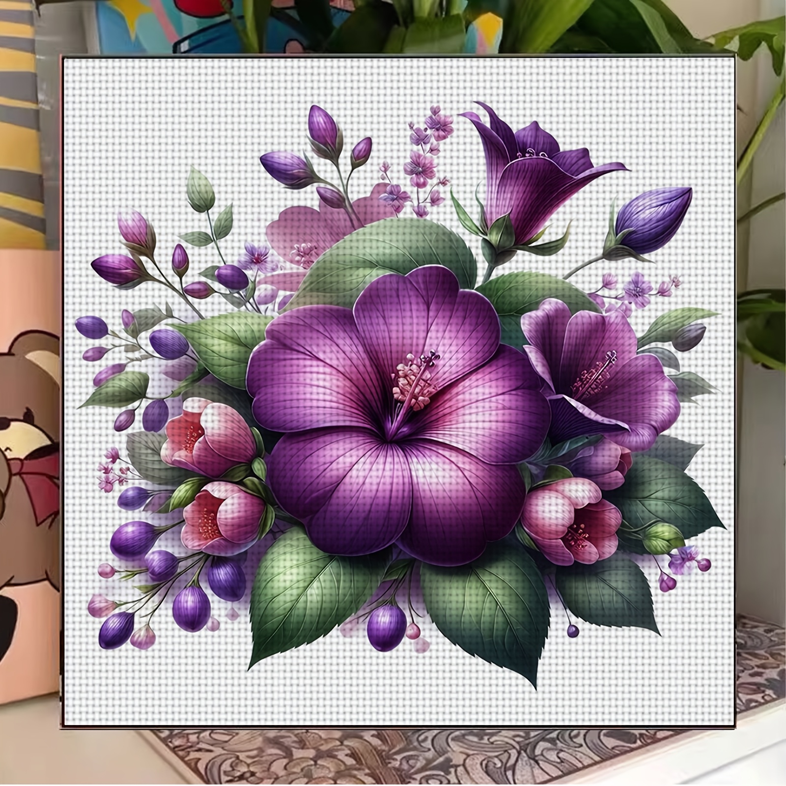 Complete Cross Stitch DIY Kit, Purple Floral