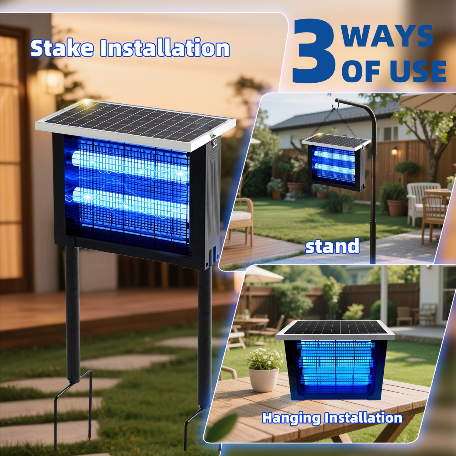 Powerful Large Solar Bug Zapper Outdoor for 2000Sq.ft, Poartable Rechargeable Mosquito Zapper with High Powered, Cordless Solar Fly Zapper for Patio Garden Backyard RV Camping Pond Pest Control