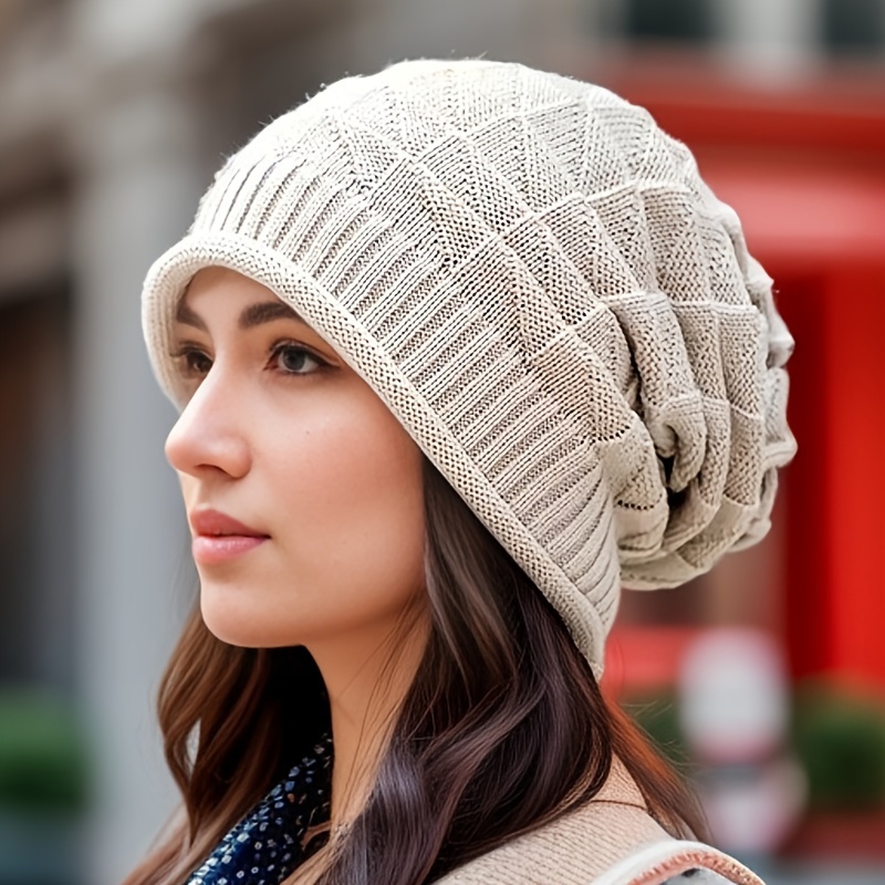 

Winter Knitted Beanie Hat - Fashionable Polyester Chunky Slouch Cap With , Hand Washable Lightweight Knit Cap