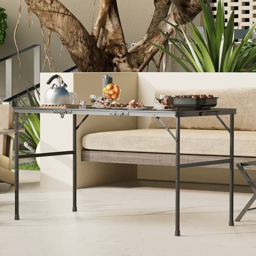 folding portable grill table tri fold grill stand camping table with adjustable height legs for outdoor cooking bbq rv picnic
