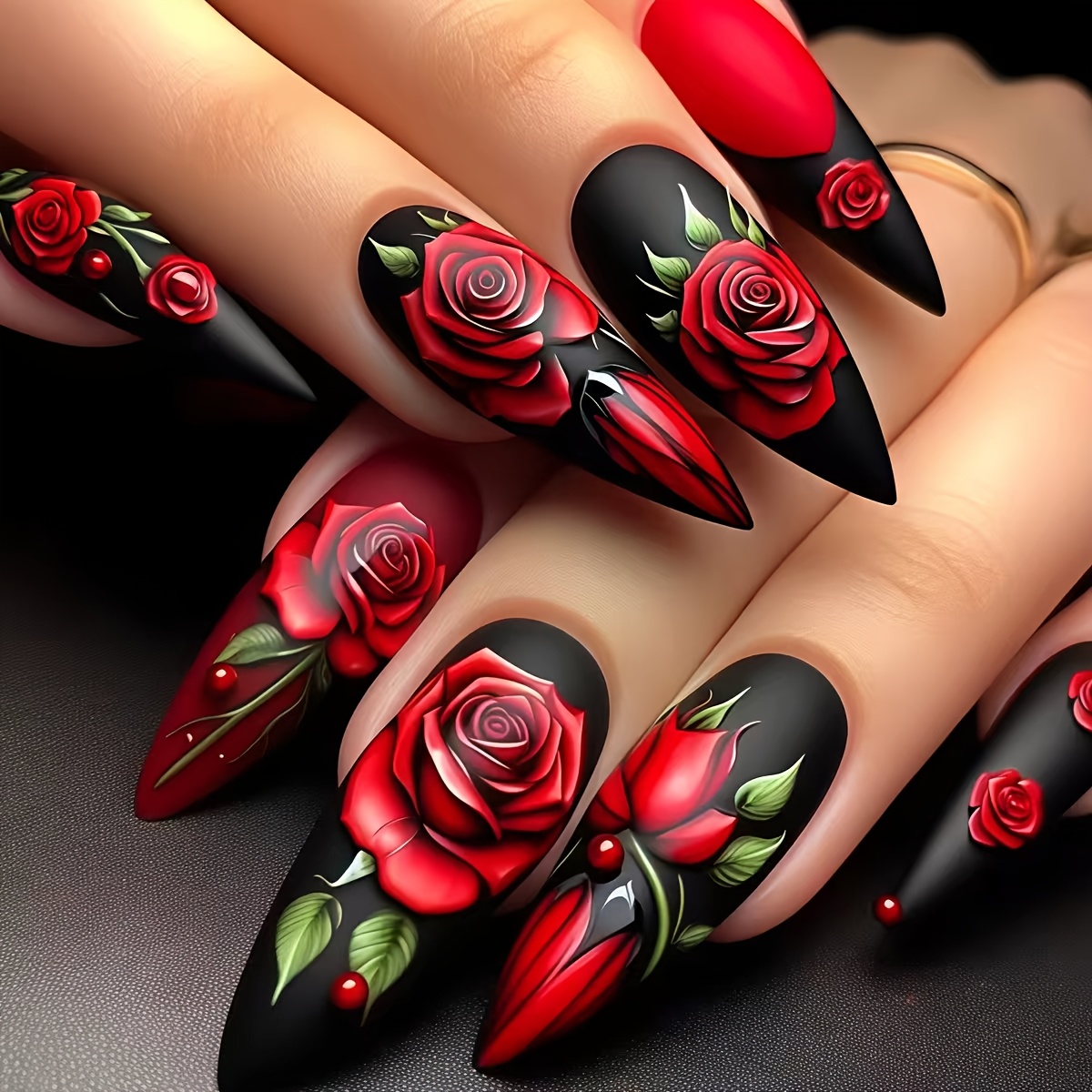 Mid-length 's Day Fake Nails With 24pcs, Featuring Glossy Red Rose Designs, Gatherings, Vacations, And Holidays. Reusable And Removable Nail Stickers Are Convenient For Nail Art