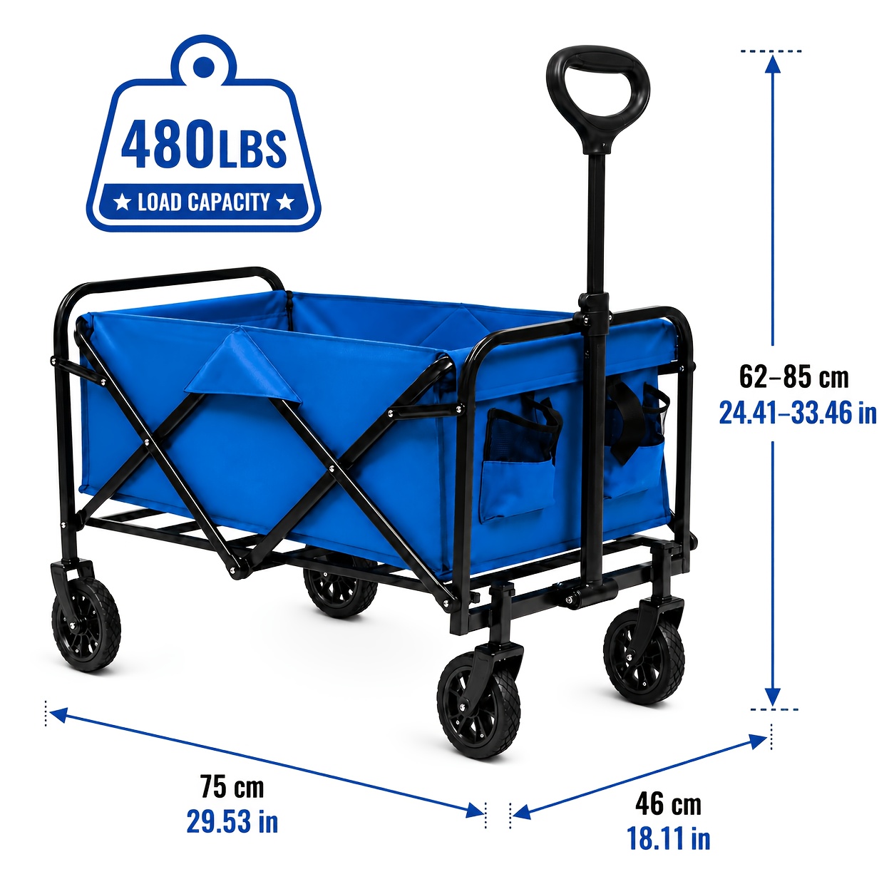 TEMU Heavy-duty Extra Long Collapsible Wagon Cart - 480 Lbs Capacity Foldable Utility Cart With Wheels, -terrain Suitable For For Outdoor, Beach,