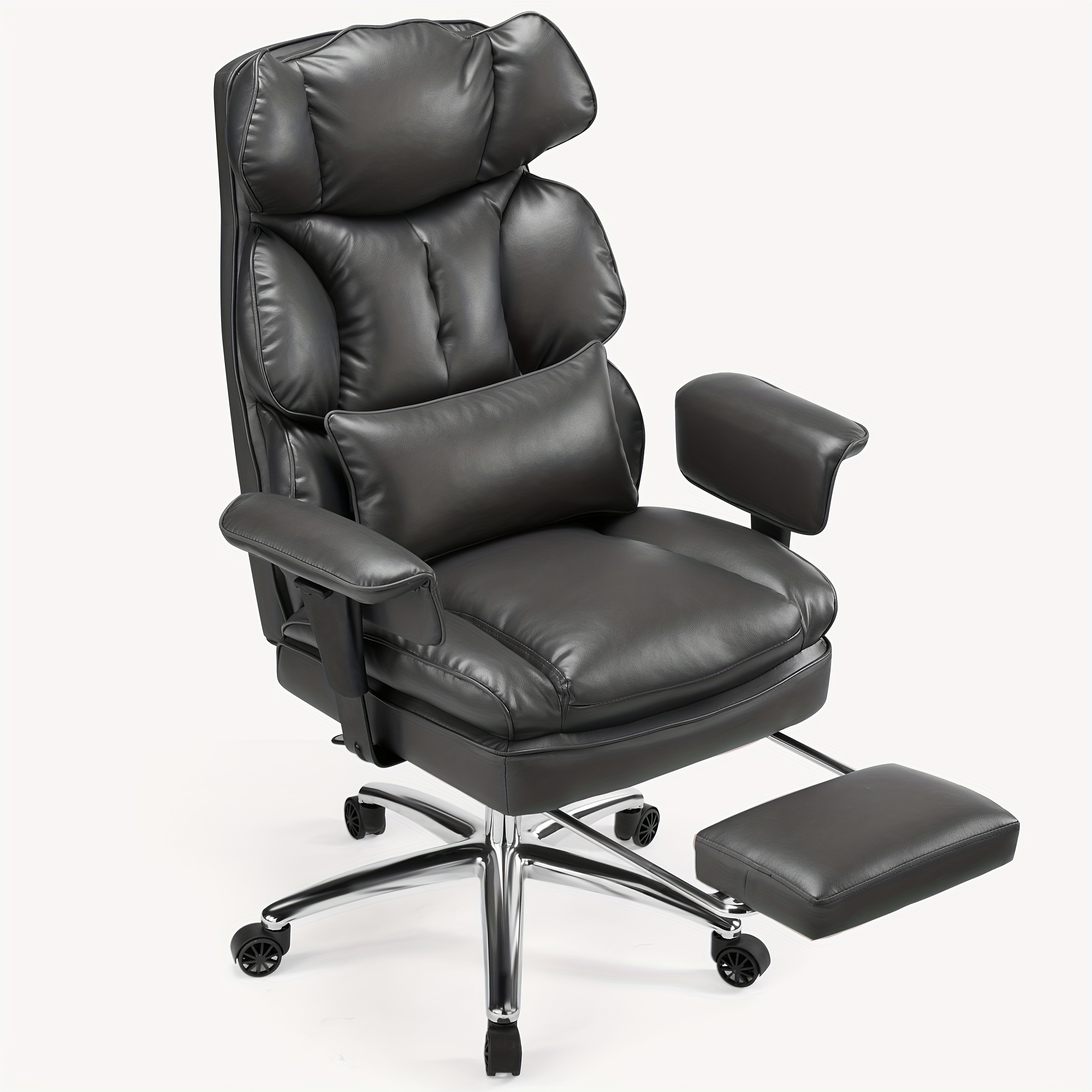 

Elegant Executive Office Chair For Hotel, Ergonomically Designed For Big And Tall Individuals, With Footrest & Lumbar Support, Height Adjustable, Comfortable Pu Leather Gaming Chair With Swivel Wheels