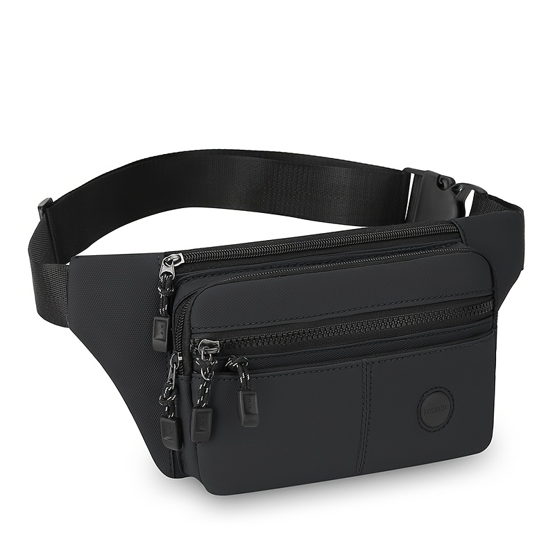 TEMU Pu Wear-resistant Men's Waist Bag, Large Capacity Multi-zipper Chest Bag, Construction Site Cashier Bag, Outdoor Travel Phone Pouch