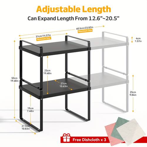 1pc 2pcs expandable metal kitchen cabinet rack stackable kitchen and counter storage rack cabinet insert seasoning rack file rack suitable for bathroom bedroom office pantry extended 36 5 60 white