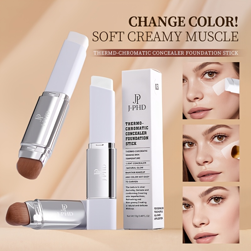 2 in 1 color changing foundation stick temperature sensitive color changing concealer and blemish fading foundation makeup base   with makeup brush