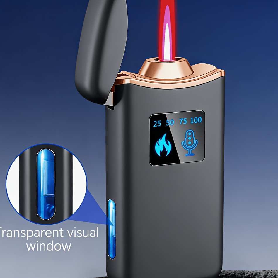 TEMU Voice-activated Smart (fuel Not Included), 4 Ignition Butane Lighter With & Windproof Design, Sensor Activated Portable Outdoor Camping Gift.