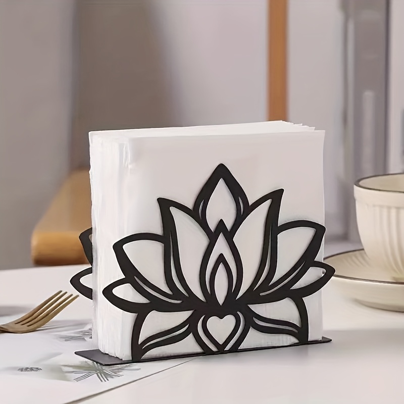 TEMU An Elegant Holder Wrought Featuring The Of For Lotus And Cactus, Suitable For Use In Dining Tables, Restaurants, Cafes, Hotels, Offices, Restrooms, Parties, And Weddings As A Napkin Holder.